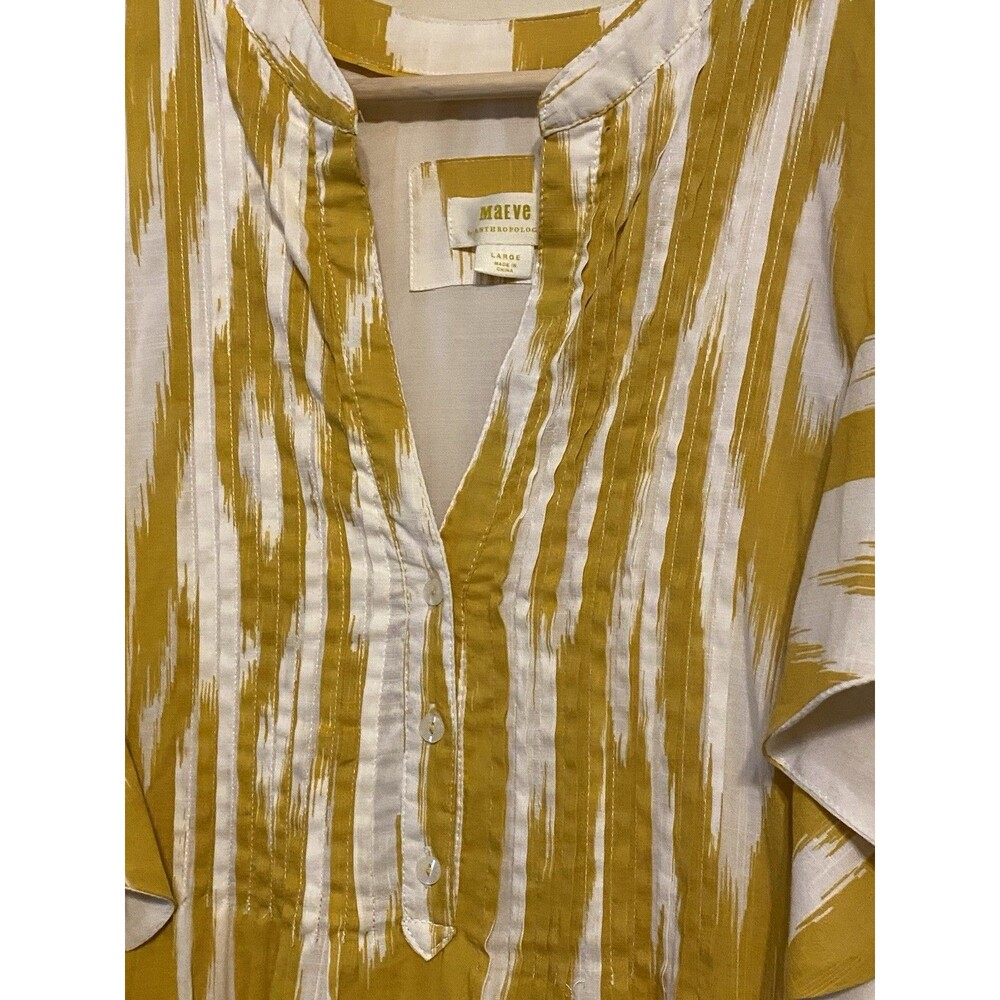 Anthropologie Maeve Cassandra Pintuck Yellow Flutter Sleeve Maxi Dress Large - Picture 16 of 16